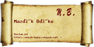 Mazák Béke névjegykártya